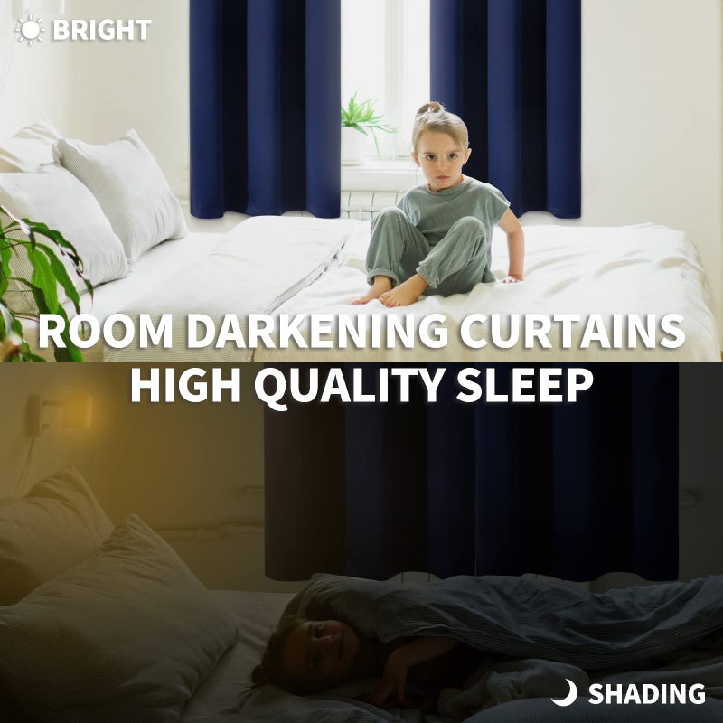 BGment Rod Pocket Blackout Curtains for Bedroom - Thermal Insulated Room Darkening Curtain for Living Room, 52 x 72 Inch, 2 Panels, Navy Blue - Image 2